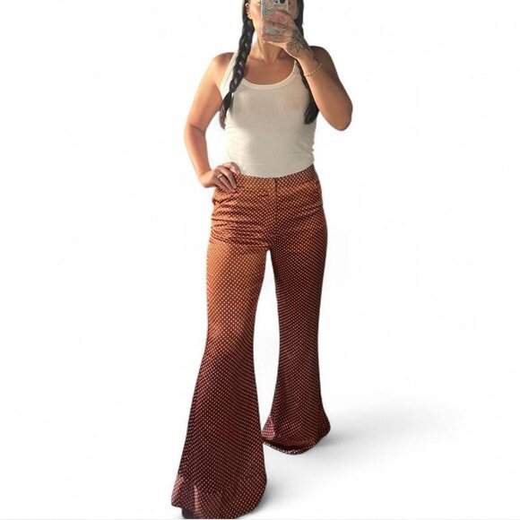 Lucca copper brown and white polka dot wide leg satin trousers - Picture 5 of 6